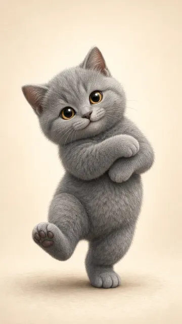 Anthropomorphic Dancing British Shorthair Kitten