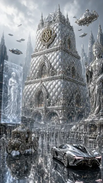 Cyberpunk Silver Megastructure Luxury City Concept