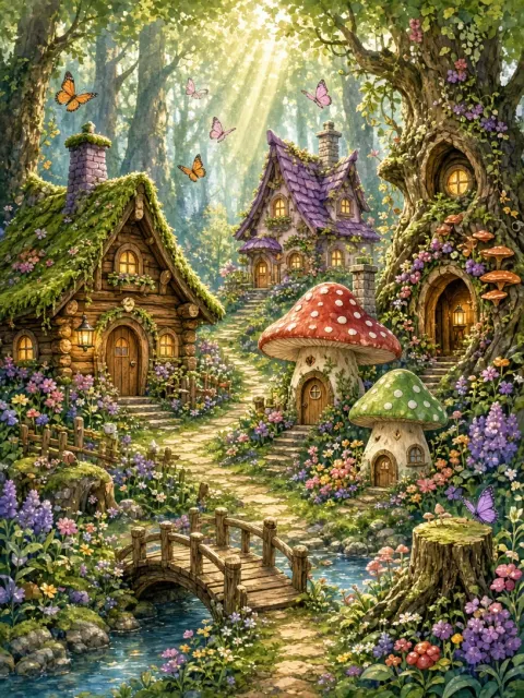 Fairytale Art image example: Fairytale Forest Mushroom Cottage Collection Illustration
