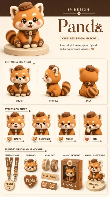 Pastel Tones image example: Chibi Red Panda 3D Mascot Brand Identity Sheet