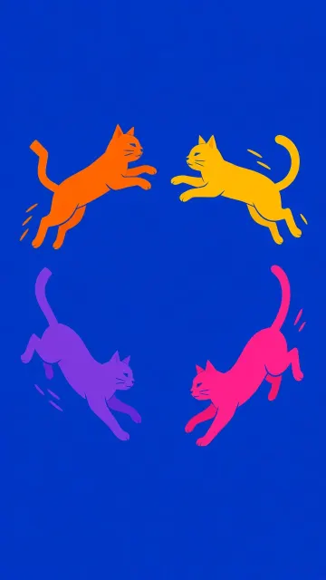 Cat Illustration image example: Minimalist Cats Circling on Klein Blue Vector Illustration