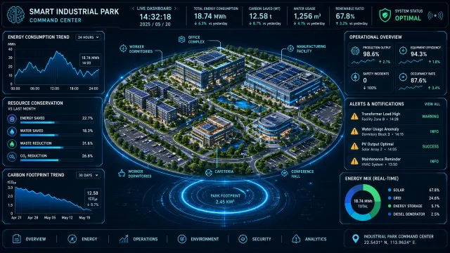 Smart City image example: Deep Blue Smart Industrial Park Visualization Dashboard