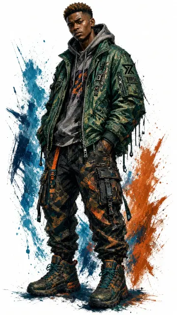 Oil Texture image example: Cyberpunk Color-Block Urban Streetwear Portrait