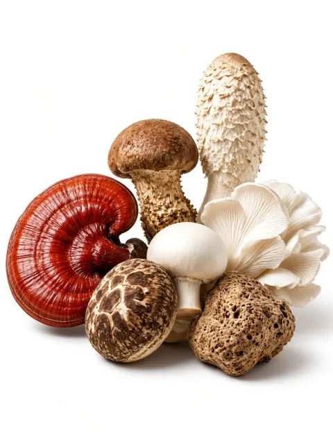 Clean Studio image example: Cinematic Gourmet Mushroom Commercial Still Life