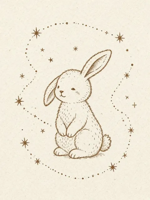 Vintage Print image example: Vintage Minimalist Linocut Bunny Illustration