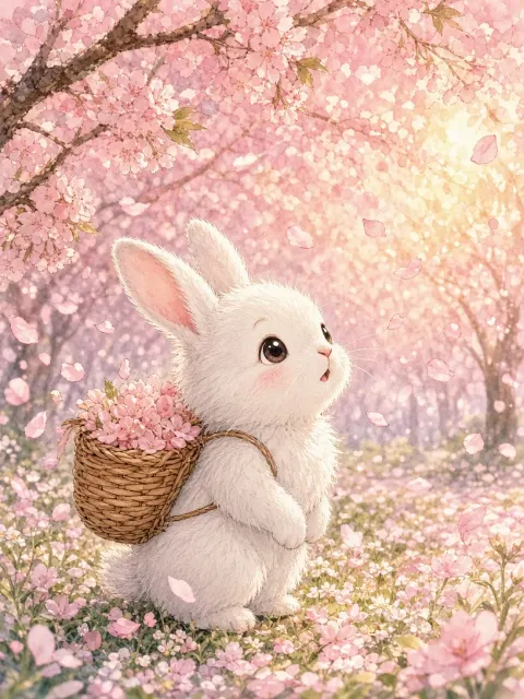 Whimsical Spring Cherry Blossom Bunny Basket