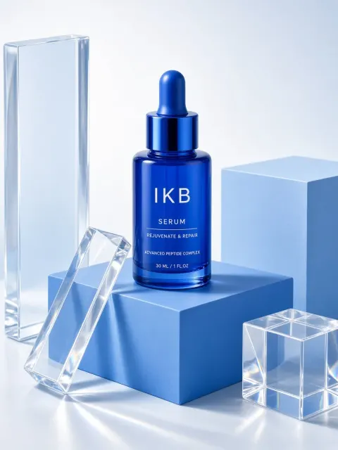 Klein Blue image example: Klein Blue Serum 3D Glass Commercial Render