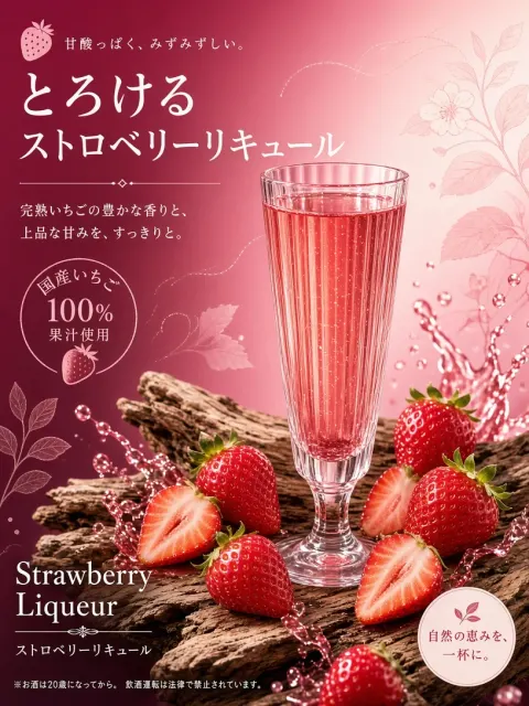 glassware image example: Japanese Strawberry Liqueur Beverage Poster
