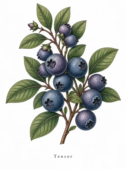 Color Engraving Line Art of Blueberries