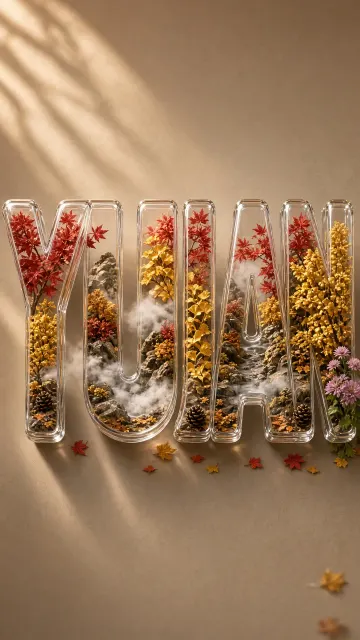 Autumn Scenery image example: Autumn Landscape Glass Typography 3D Design