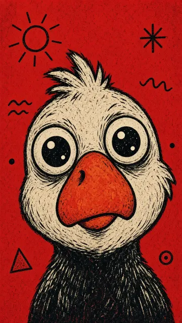 Woodcut image example: Duotone Woodcut Clumsy Bird Doodle