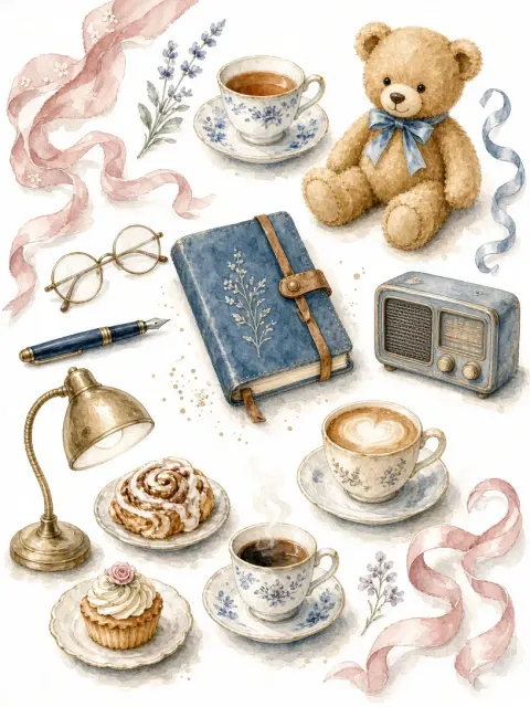 Vintage Watercolor Stationery and Teddy Bear Pattern