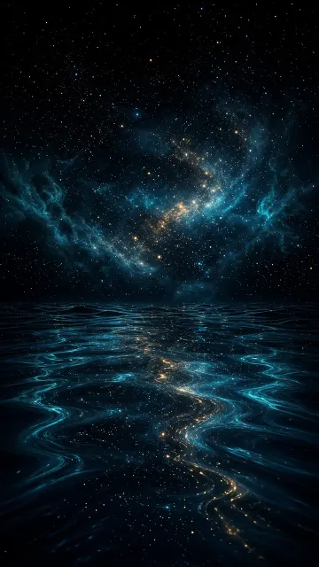 Surreal Blue and Green Luminous Lake and Starry Sky