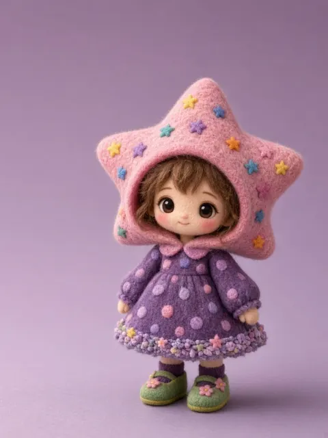 Heartwarming & Healing image example: Felted Star Hood Girl Illustration