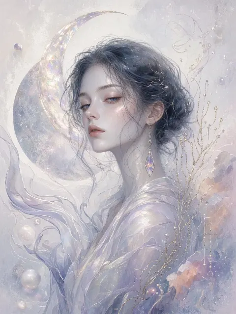 Iridescent Stylized Portrait of an Alluring Maiden