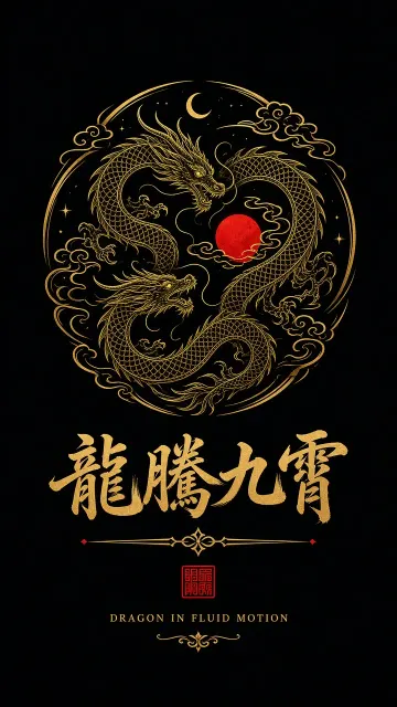 Vector Graphics image example: Dual Celestial Dragons Emblem Logo Design