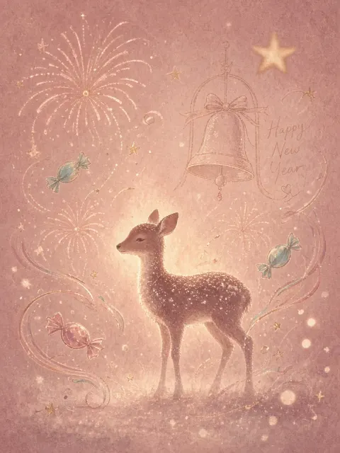 Delicate image example: Granular Pink Tone New Year Deer Illustration