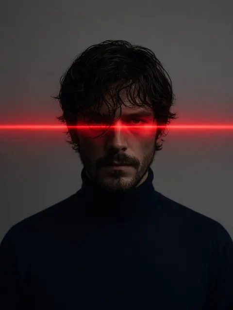 Portraiture image example: Dramatic Red Light Slit Portrait of a Man