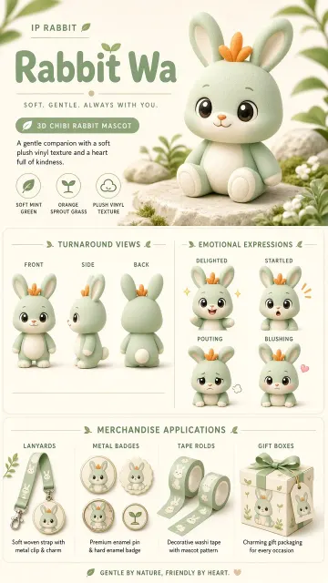 Animal Mascot image example: 3D Chibi Rabbit Wa Mascot Design Showcase