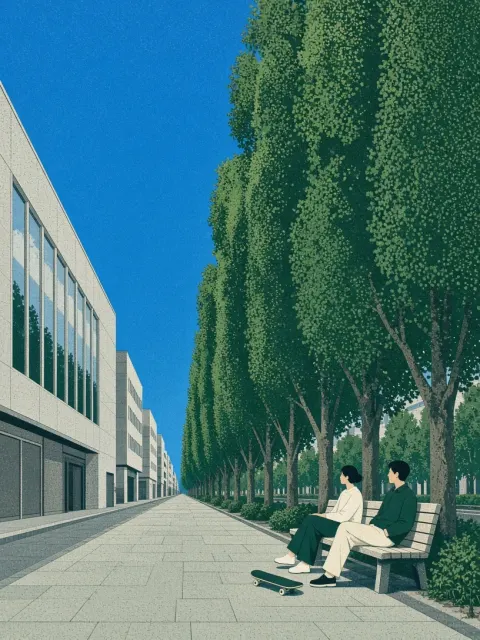 City Life image example: Screen Print Illustration of Omotesando Tree Boulevard