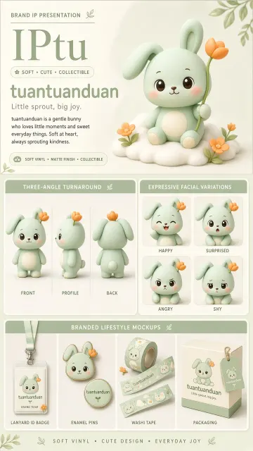Animal Mascot image example: 3D Chibi Mint Bunny Brand Mascot Identity Sheet