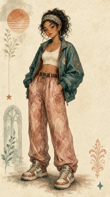 Metallic Accent image example: Vintage Watercolor Cool Girl Full-Body Illustration