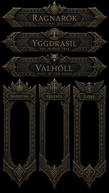 Gold and Black image example: Norse Mythology AAA Game Dark Gold UI Frames