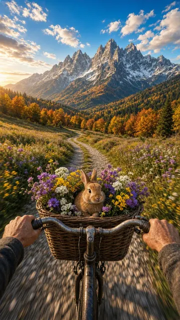 First-Person Cycling Over Wildflower Alpine Meadow