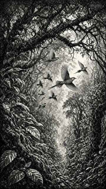 Fine Art Sketch image example: Surrealistic Dense Pen Hatching Forest Sketch