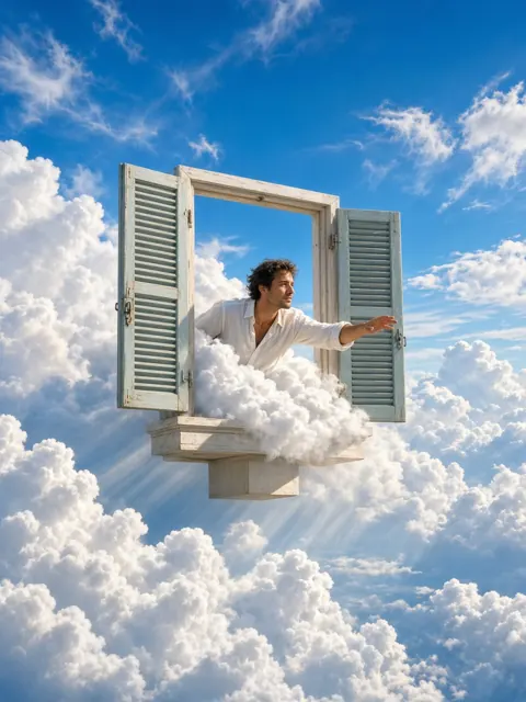 3D Render image example: Surreal Cloud Window Dreamscape Illustration