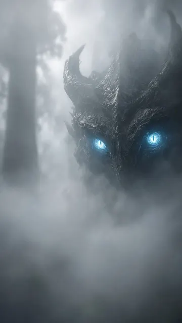 Macro Close-Up of Behemoth Eyes in Misty Primeval Forest