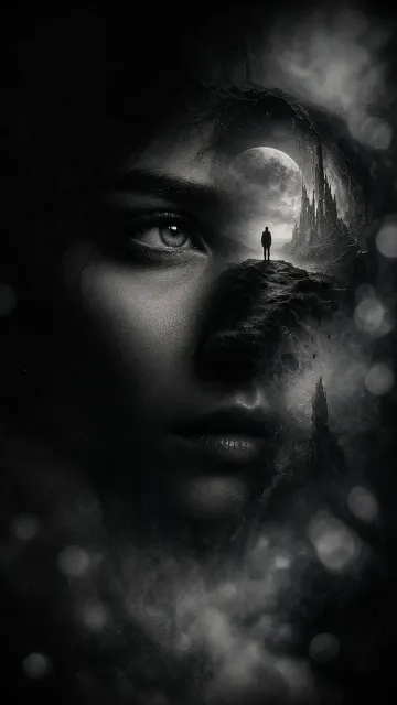 Double Exposure image example: Dark Cinematic Double Exposure Portrait Collage