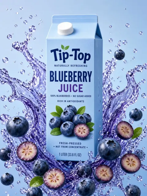 Dynamic Splash image example: Commercial Blueberry Juice Carton Product Photography