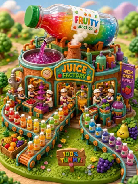 Miniature 3D Cartoon Juice Factory Diorama