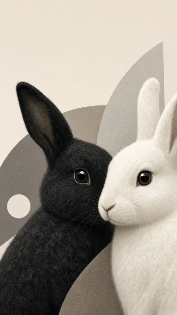 Minimalist Felt Texture Black and White Rabbits