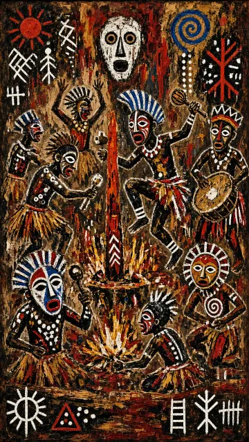 Neo-Expressionism image example: Neo-Expressionist Primitive Tribal Celebration Painting
