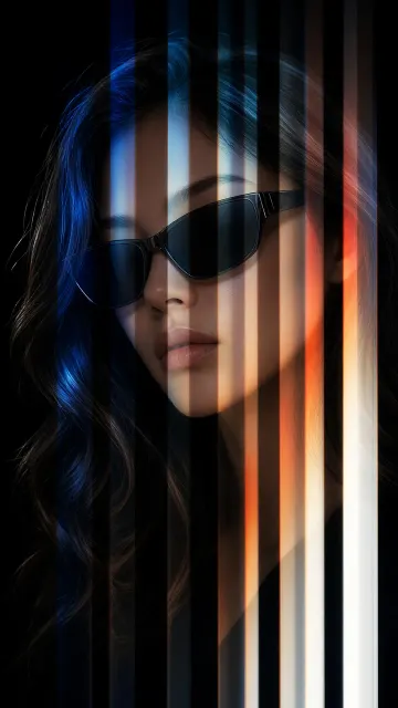 Abstract Neon Stripe Portrait of Woman in Sunglasses