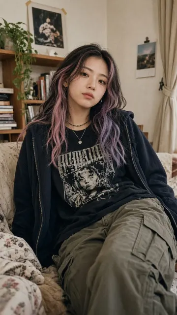 Candid Snapshot image example: Japanese Snapshot Girl with Dyed Wavy Hair