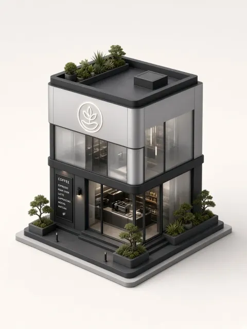 Modern Minimalist image example: Miniature Modern Cafe Pavilion UI Concept