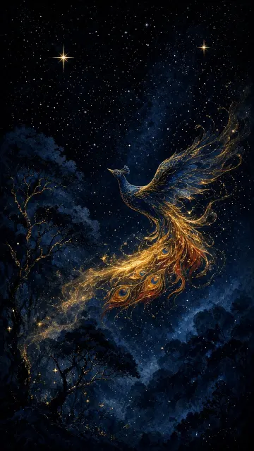 Celestial image example: Black and Gold Celestial Peacock Silhouette Illustration