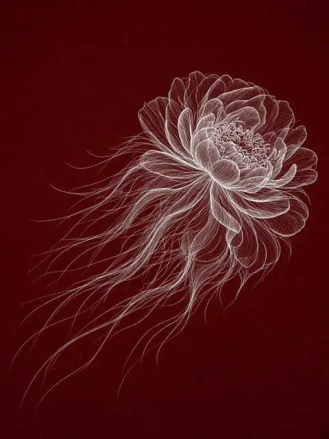 Minimalist White Line Windblown Peony