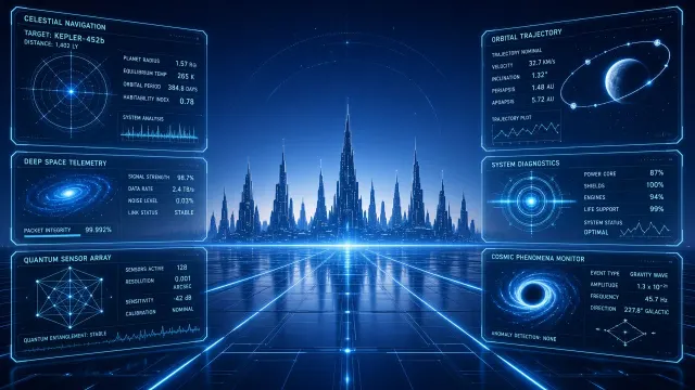 Cosmic Sky image example: Futuristic Blue Data Screen Cityscape