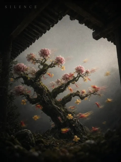 Muted Morandi Palette image example: Fuji Film Double Exposure Peony Tree