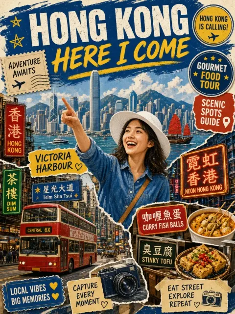 Culinary image example: Retro Collage Hong Kong Travel Poster