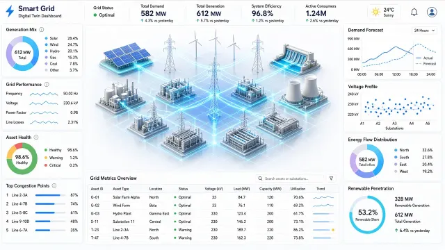 Frosted Matte image example: Smart Grid Data Visualization Dashboard UI