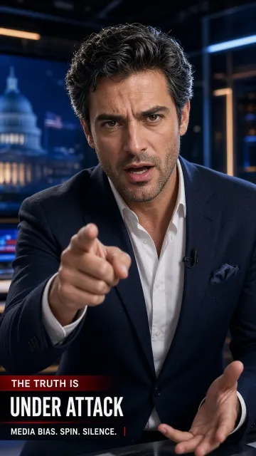 Studio Portrait image example: Intense Studio Host Delivering Modern Parenting Commentary