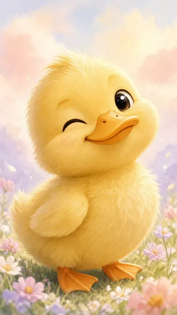 Animal Illustration image example: Chubby Baby Duckling with Playful Tilted Expression
