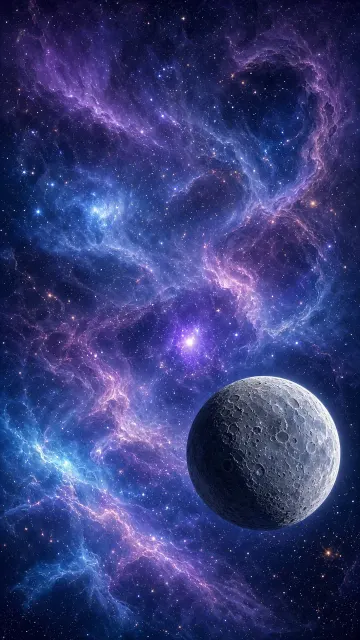 Luminous Galaxy and Glowing Moon Cosmic Wallpaper
