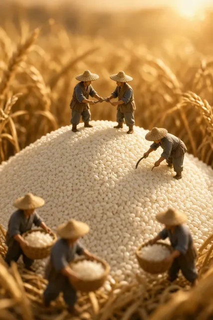 Miniature Rice Mound Autumn Harvest Scene