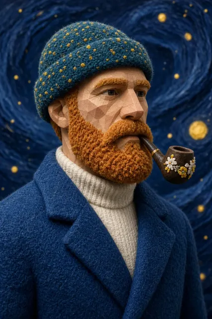 Painterly image example: Stylized 3D Male Portrait with Pipe
